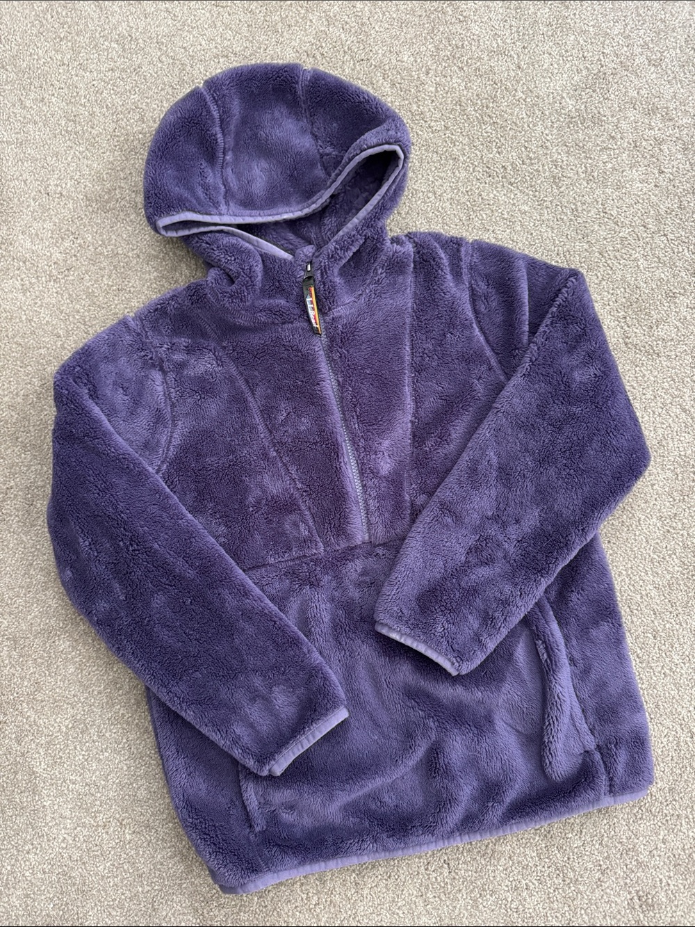 LL Bean Cozy Plush Hooded Pullover - Deep Purple Large 14/16